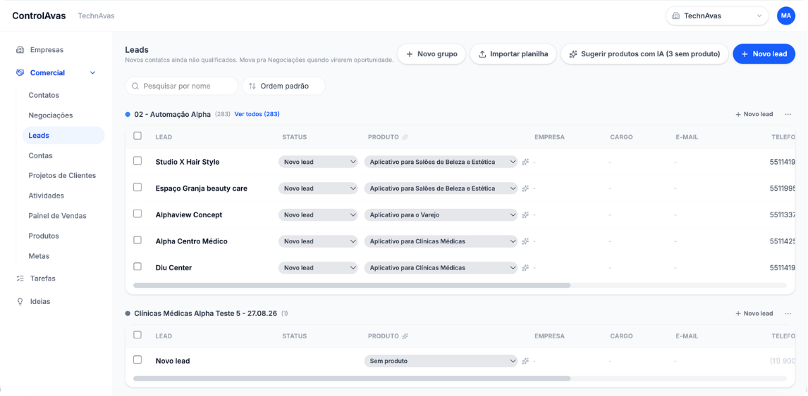 Liste de leads du CRM