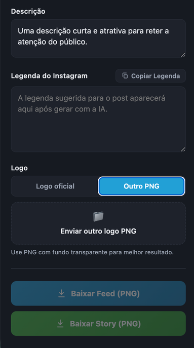 Panneau d'export feed et story