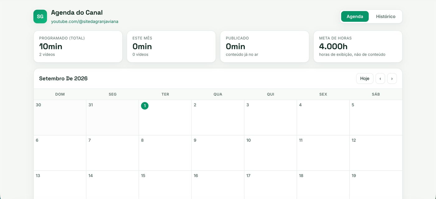 Agenda de la chaîne dans TubeMetric