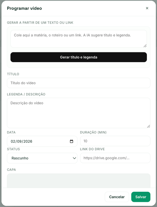 Programmation d'une vidéo